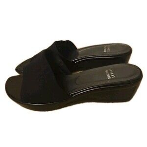 Stuart Weitzman Black Platform Wedge Leather-Lined Sandals, Womens Size 8 M